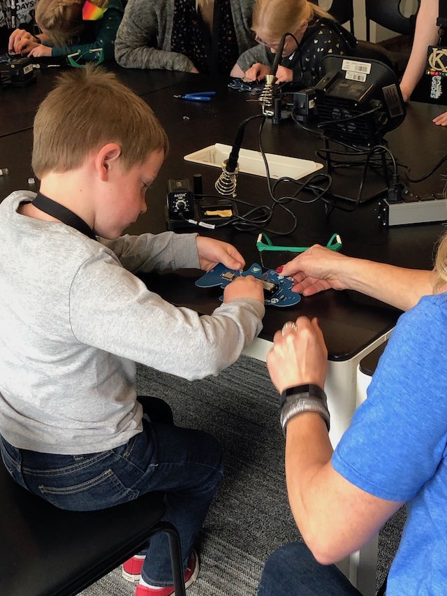 Kids soldering badges